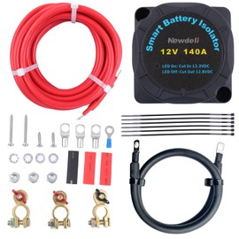 Newdeli Dual Battery Isolator Kit, 12V 140Amp Voltage Sensitive Relay VSR Double Battery Automatic Charger & Wiring Cable Kit For Car, Vehicle, RV, ATV, UTV, Boat, Camper, Truck