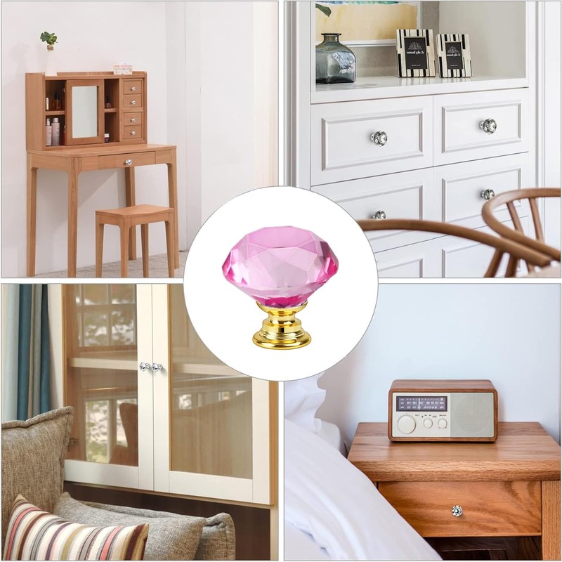 Crystal Drawer Knobs from Hotooldo -30mm Gold Base Glass Drawer
