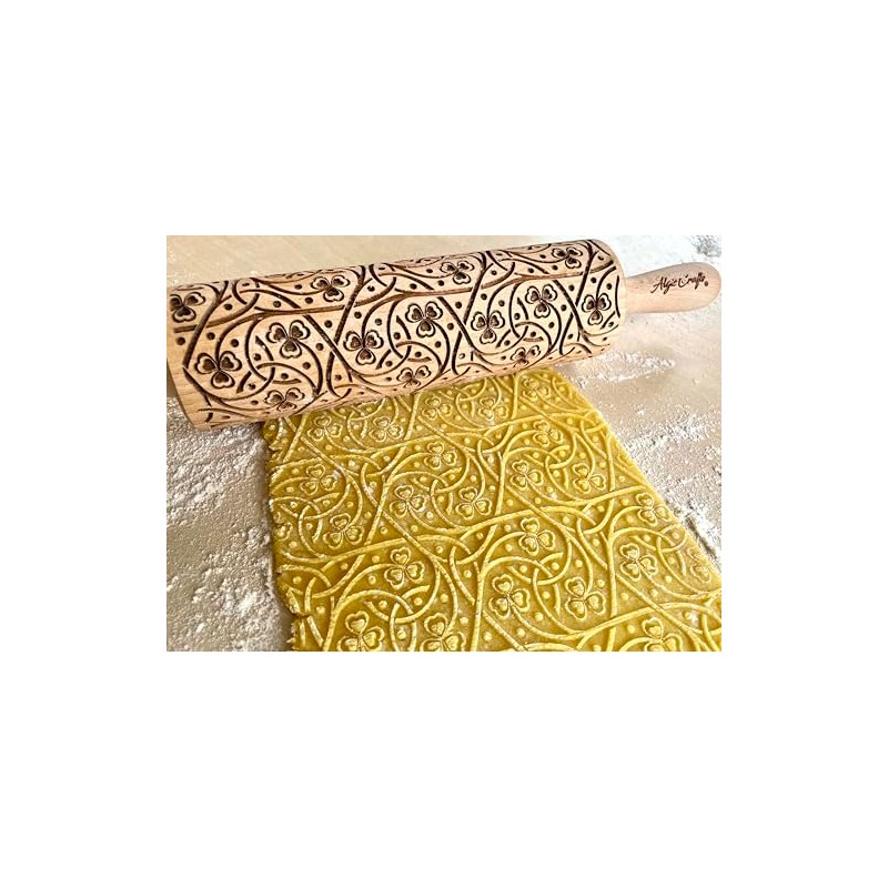 IRISH CLOVER KNOT Embossing Rolling Pin. Dough Roller with Shamrock