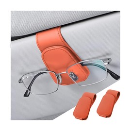 zipelo Sunglasses Holder for Car Sun Visor, 2 PCS Magnetic Leather Eyeglass Hanger, Sun Glasses Mount Clip on Visors, Ticket Card Cash Organizer, Auto Interior Accessories (Orange)