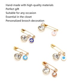 Haosie 5Pcs Evil Eye Pin, Brooch Pins, Good Luck Blue Evil Eye Brooch Pins Turkish Blue Eyes Hand Made Pin for Clothes Hats Bags Decoration