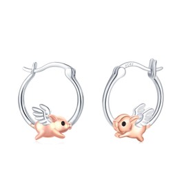Pig earrings Sterling Silver Cute Animal Hoop Earrings Fly Pig Jewelry Birthday Christmas Gift for Women