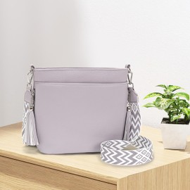 Paigtes Shoulder Bag Women's Medium Size Handbag Women's Leather PU Bag Women's Shoulder Bags Women's Bags with Wide Shoulder Strap and 4 Compartments, New Grey