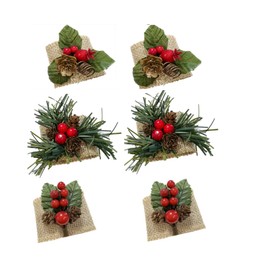 Set of 6-Christmas Napkin Ring-Burlap Christmas Napkin Holders with Pinecone and Berries
