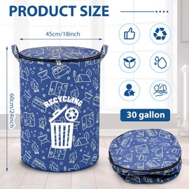 Memorywuu 1 Pack 30 Gallon Collapsible Pop up Trash Can with Zippered Lid Pop up Storage Bin Portable Trash Can Camping Garbage Can for Outdoor Camping RV's Yard Waste (Recycling Style)