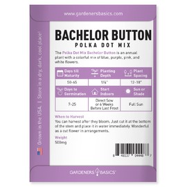 Bachelor Button Seeds for Planting Cornflower (Polka Dot Mix) - Pretty Mix of Bachelors Buttons Seeds Open Pollinated, Non-GMO, Great for Cut Flower Gardens by Gardeners Basics