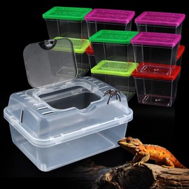 1 Pack Clear Portable Insect Reptile Terrarium Tank with Handle for Spider Snail Turtle Hermit Crab Gecko Insects Small Reptiles (with 10 Pack Small Plastic Reptile Carrier)