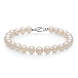 Sterling Silver AA Quality 7.0-8.0mm White Cultured Freshwater Pearl Strand Bracelet, 8"