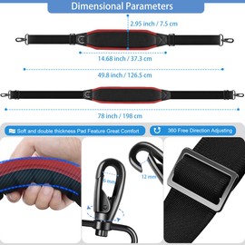 ZINZ Shoulder Strap 78" Belt with Neoprene Thick Padded, Universal Bag Strap with Double Adjustable Buckles and Metal Swivel Hooks，Red edge