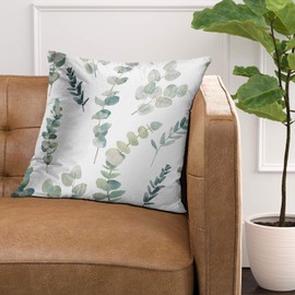 Emvency Throw Pillow Covers Decorative Green Leaf Watercolor Eucalyptus Branches Hand Floral with Plant Objects on White Natural Greenery Twig 18x18 Inch Cushion Pillowcase Sofa Square Print