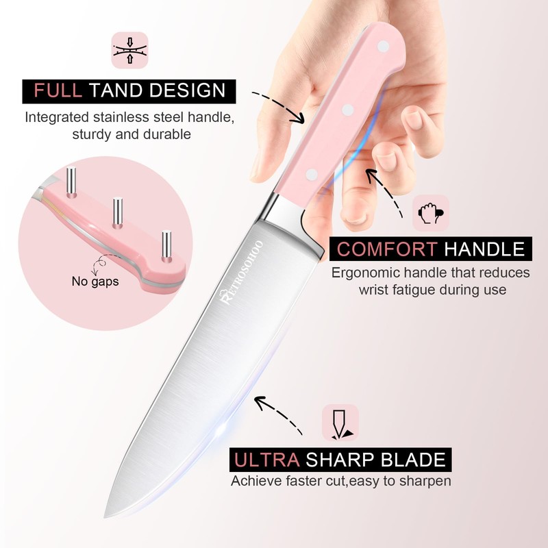 Pink Knife Set,14 Pieces Professional Kitchen Knife Set with Universal