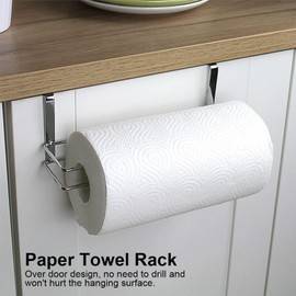 Over The Door Towel Holder, Stainless Steel Cabinet Paper Towel Holder Towel No Drilling Required Hanging Rack Kitchen Tissue Holder for Kitchen Under Cabinet