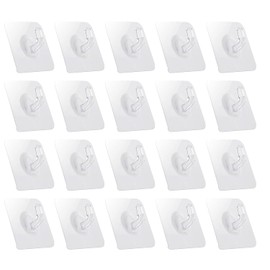 Sndperiexam 20 Pcs Waterproof Adhesive Wall Hooks for Hanging, Clear Heavy Duty Sticky Plastic Hooks for Walls, No Damage Hook for Bathroom, Kitchen, Home Storage Hook