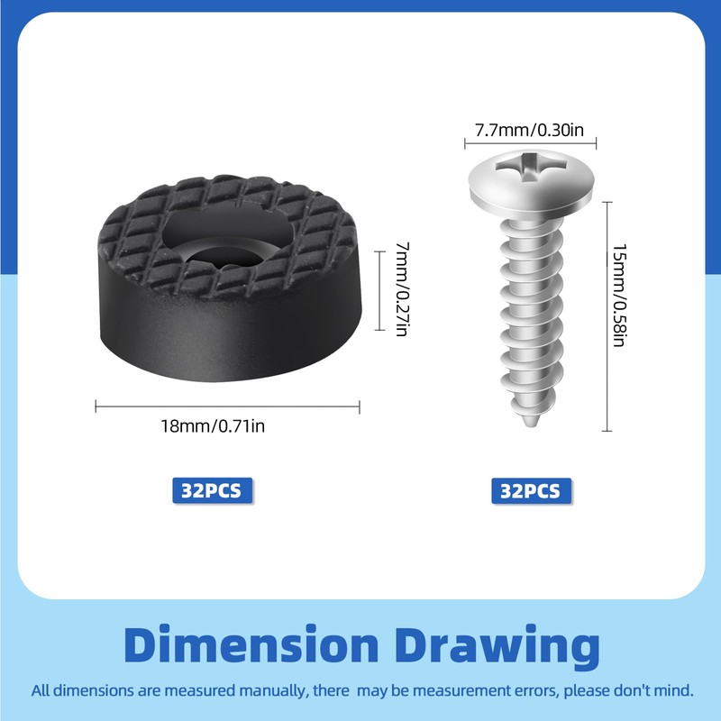 Glarks 32Pcs Screw-On Rubber Feet Set, 18MM Black Floor Protector