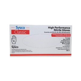 SYSCO Guantes de nitrilo de alto rendimiento, talla XL, sin polvo, 100 guantes por caja