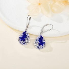 YAFEINI Filigree Birthstone Earrings 925 Sterling Silver September Birthstone Dangle Earrings Crystal Jewelry Birthday Gifts For Her