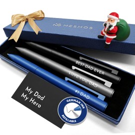 MESMOS 3Pk Luxury Fancy Pen Set, Birthday Gifts for Dad, Unique Gifts from Daughter Son Wife, Presents for Dad Birthday, Cool Black Best Ever Gift, Metal Ballpoint Pens