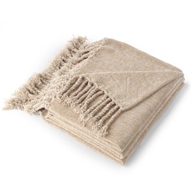 BATTILO HOME Beige Throw Blanket for Sofa Bed Couch Chair, Beige Chenille Knit Throw Blanket, Soft Warm Cozy Decorative Beige Sofa Throw, Bed Blanket, 130×150cm