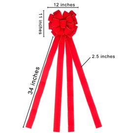 Christmas Large Bows Gift Boxed, 45x12 Inches Gold Wired Red Velvet Bows with Long Tails for Wreath Floral, Christmas Tree Topper, Outside Red Bowknot for Wedding Car Garden Yard Front Door