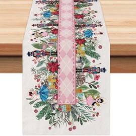 13x72 Inch Christmas Table Runner Nutcracker Flower Tree Winter Table Holiday Decoration Burlap Farmhouse Tablecloth