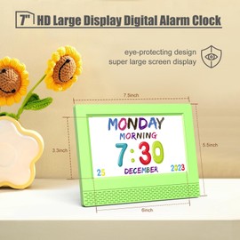 Kids Digital Alarm Clock Colorful, 7" Large LED Time Display Children's Sleep Trainer, Eye-Caring Digital Clock for Girls Boys Bedrooms Bedside, 17 Alarm Clock Settings Easy to Use Kids Birthday Gift