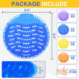 32 PACK Urinal Deodorizer Screen with 100 Gloves-3D Wave Anti-Splash Odor Protection Urinal Cakes for Men Toilets, Four Scents Urinal Mats
