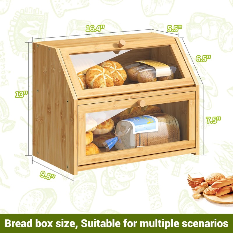 BMOSU Farmhouse Bread Box for Kitchen Countertop Bread box Double