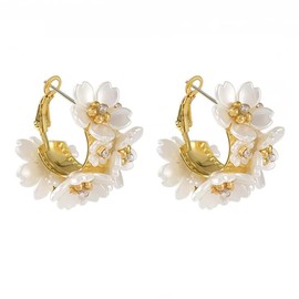 CZ Pearl Flower Huggie Hoop Earrings for Women Girls Sterling Silver Post Dainty Shell Pearl Heart Clover Flowers Cluster Statement Dangle Drop Big Hoops Crystal Studs Hypoallergenic Elegant Wedding Birthday Jewelry Gifts