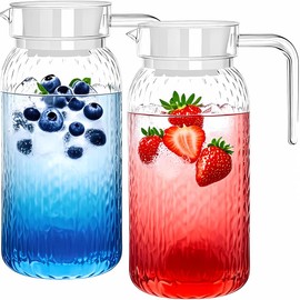 2 Pack 1L Acrylic Pitcher, Juice Jug Water Pitcher, Fridge Jug, BPA-Free & Shatter-Proof, Transparent Water Jugs with Lid, Non Spill Plastic Jug for Hot/Cold Water Ice Tea Coffee Milk Juice Beverage
