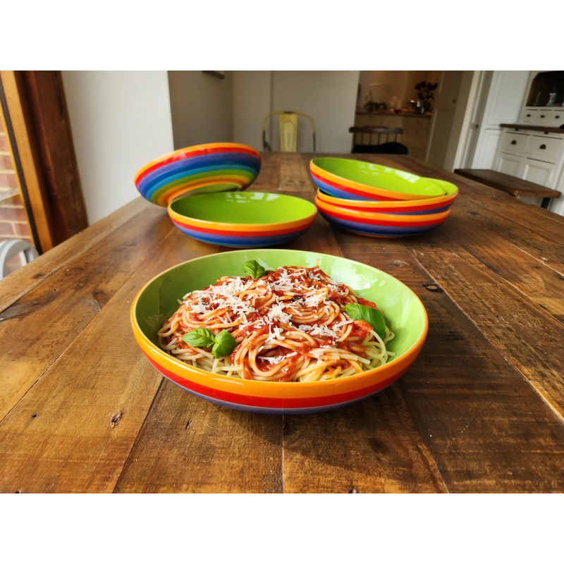 Purity Style Hand Painted Rainbow Stripe Ceramic 22 cm Pasta