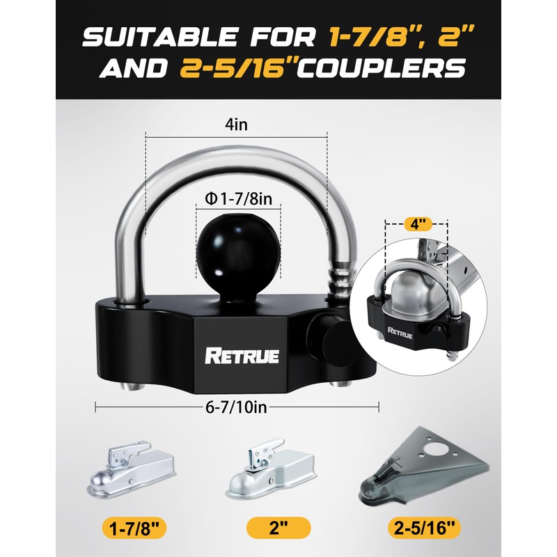 RETRUE Heavy-Duty Keyed-Alike Trailer Lock Set - Universal Coupler, Dual