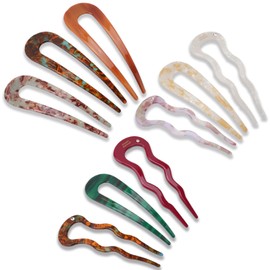 FHUIEWRY French Hair Pins, 9PCS Hair Fork French Pins U Shaped Hair Pin Fork Sticks, Leopard Large Hair Styling Pins Tortoise Shell Hair Clip for Women Lady Mom Wife Daughter Hairstyles Accessories