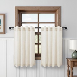 DANCURTON - Cortinas pequeñas para ventana de 45 pulgadas de longitud para cocina, 2 paneles de bolsillo trasero para barra, cortina corta de lino natural semitransparente para filtrar la luz, color
