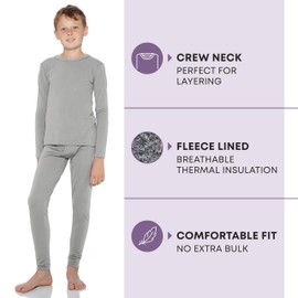 Rocky Thermal Underwear For Boys (Long Johns Thermal Set) Shirt & Pants, Base Layer w/Leggings/Bottoms Ski/Extreme Cold (Heather Grey - X-Small)