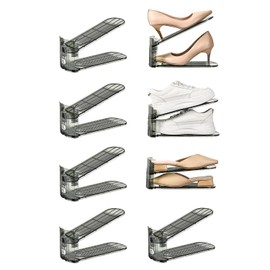 Uni HIMO Shoe Slots Organizer, Clear Shoe Stacker, Adjustable Level Shoe Rack,Storage Space Saver for Sneakers Display (Grey Transparent, 8Pack)