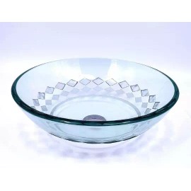 Lorixon 16" Clear Tempered Glass Vessel Sink Unique Square Pattern Pop Up Drain Chrome