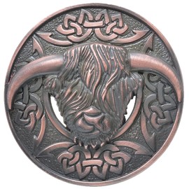 Highland Cow Kilt Brooch with Celtic Knot – Antique Finish, Traditional Scottish Style, Celtic Cow Sash Brooch for Men – Ideal Highlander Accessories (Bronze Brushed)