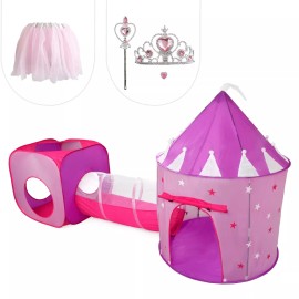 HIde N Side Girls Princess Castle Tent & tunnel! BONUS Tutu,Wand,Crow