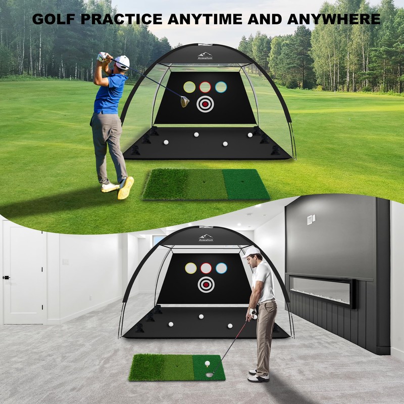 Golf Net, 10x7 Ft Golf Hitting Net with Tri-Turf Mat,