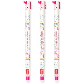 LEGAMI - Set of 3 Erasable Gel Pens with Thermosensitive Erase Ink, 0.7mm Tip, Unicorn Designs