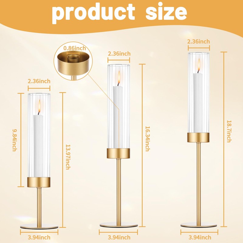 Gold Candle Holders Set of 3 for Taper Candle Holders