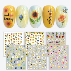 LANODO 12 Pcs Nail Stickers 3D Multiple Styles Sunflower Beautiful Plant Nail Sticker Set DIY