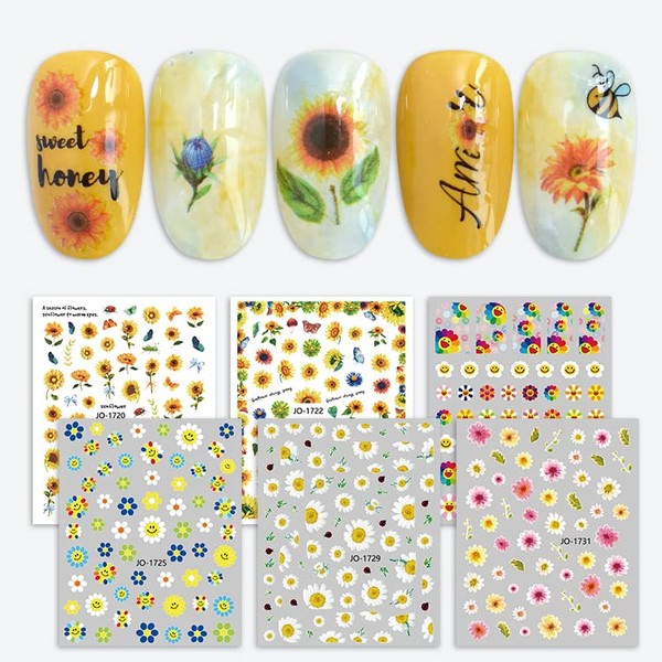 LANODO 12 Pcs Nail Stickers 3D Multiple Styles Sunflower Beautiful
