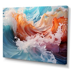 DesignQ blue Canvas wall art, Beach Wall Art, Merged Seashore Swells, Coastal Beach Wall art decor, 32x16 inches