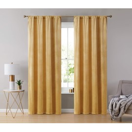 HLC.ME Lopez Curtains Velvet - Premium - Velvet Drapes, Back Tab Rod Pocket Window Treatment Curtain Drapery Panels for Bedroom & Living Room - Set of 2 Panels (54 x 84 inches Long, Gold)