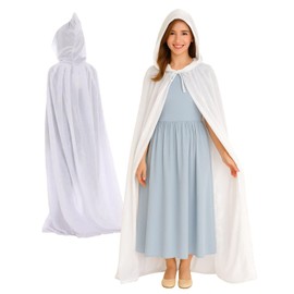 Morytrade Witch Cloak Cosplay Cloak with Hood Velvet-Style Children Adults Halloween Christmas (White, 66.9 inches (170 cm)
