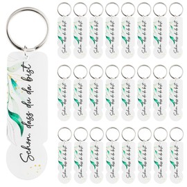 SRunDe Pack of 25 Acrylic Shopping Trolley Tokens, Key Chains, Removable Trolley Remover, Sublimation, Schön dass du da bist, White, for Weddings, Graduation, Retirement, Christening, Birthday, Party