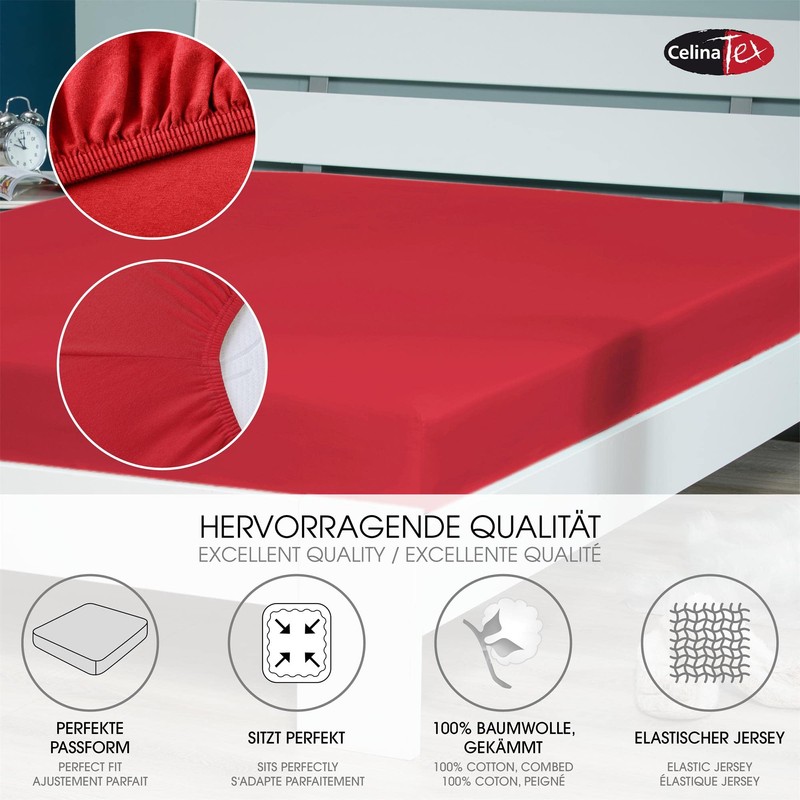 CelinaTex Lucina Fitted Sheet Cotton 180x200-200x200 cm ruby red