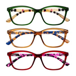 WEMOOTANTS 3 Packs Reading Glasses 2.5 for Women Square Mix Colored Readers with Yellow and Black Check Temples 1.0 1.25 1.50 1.75 2.0 2.25 2.50 2.75 3.0 3.5 4.0