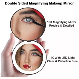 Unbranded ๊Folding Travel Round Mirror LED Light Beauty Makeup Mirror 1X/10X Magnification